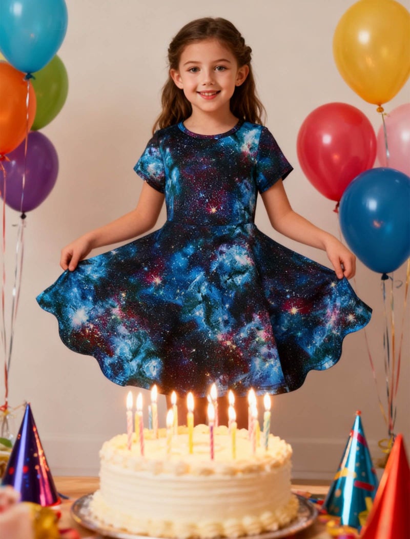 ALISISTER Space Dress Little Girls T Shirt Desses Short Sleeve Outfits Back to School Birthday Party Dance Twirl Kids Sundress Clothes Size 8-9 Years - Image 5